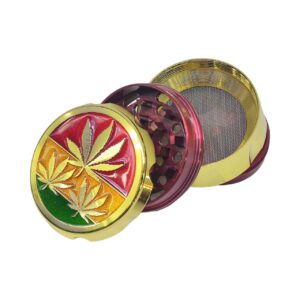 Moledor Metalico Dorado Diseño Hoja Marihuana