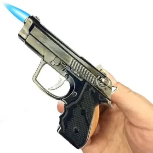 Encendedor Metalico Tipo Soplete Diseño Pistola Con Linterna